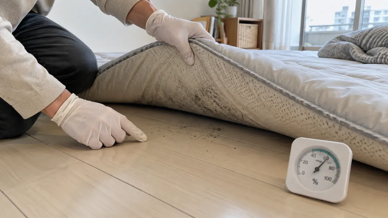 マットレス下面と床の接触面を点検するイメージ