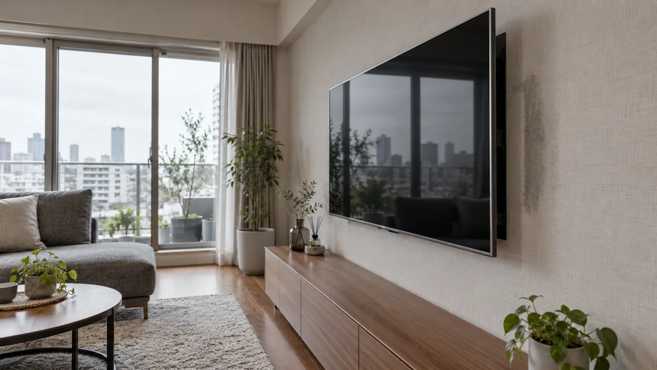 東京のテレビ背面の黒ずみと壁紙
