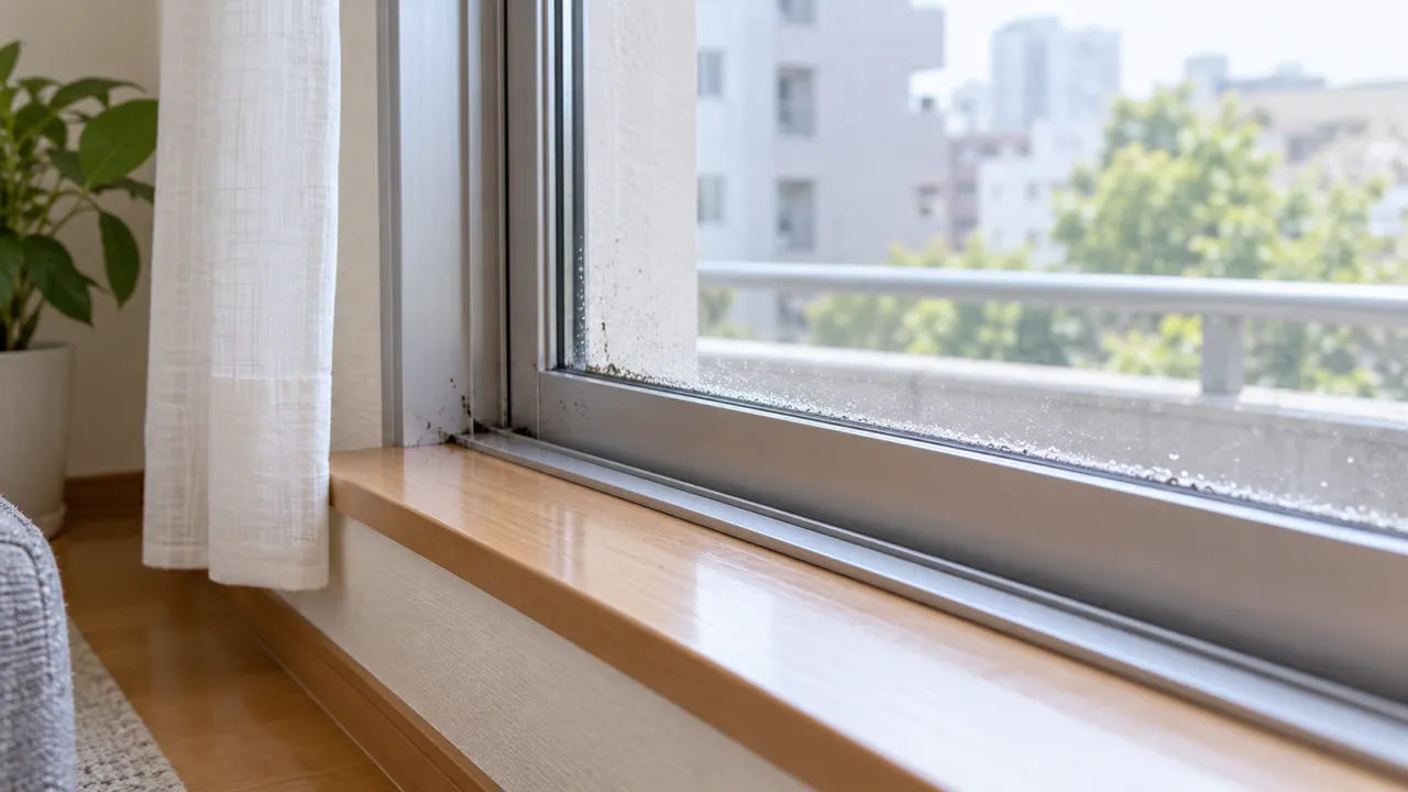 名古屋の窓下枠と壁紙の黒ずみ