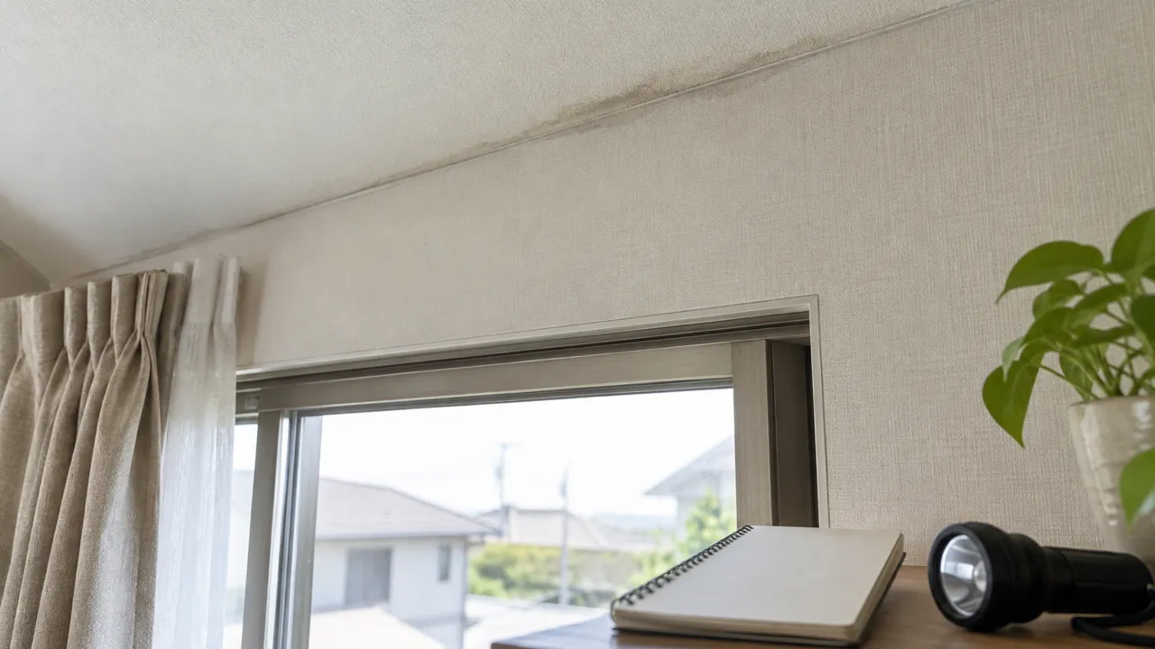 窓上の壁紙と天井の接点を記録する