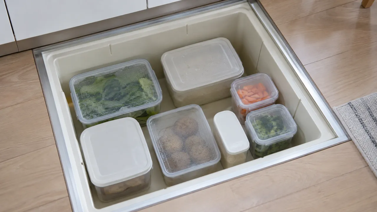 床下収納容器の内側と保管物