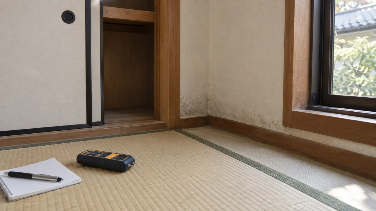 畳と押入れ付近の壁を観察する参考画像