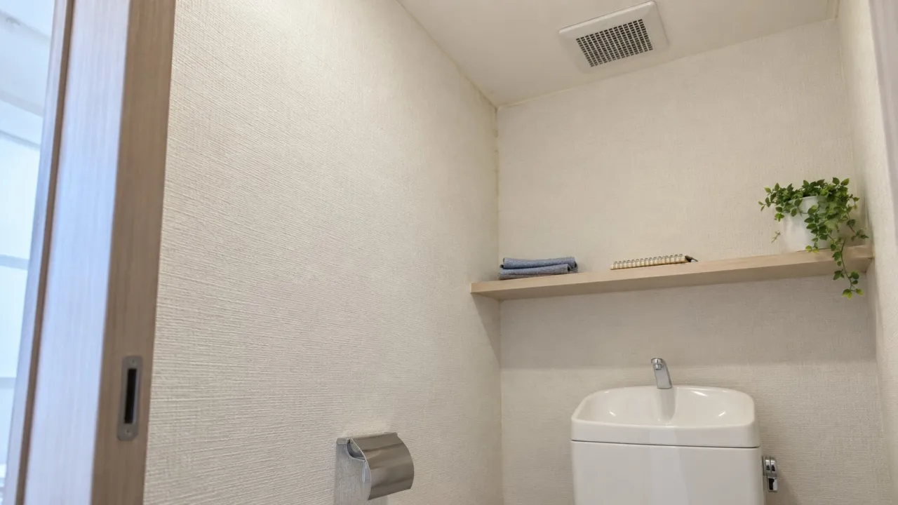 トイレの天井と壁紙の境界を示す参考写真