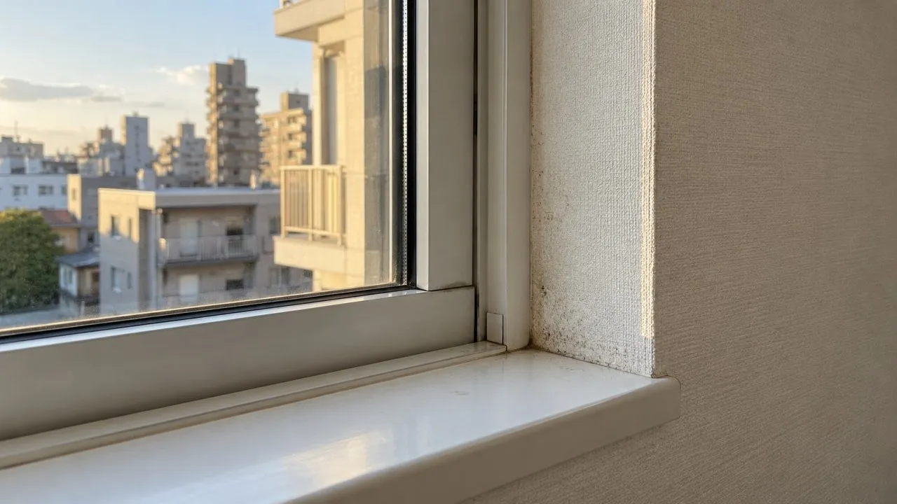 窓枠と窓台の水の位置を示す参考写真