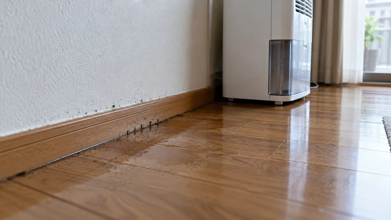 除湿機の足元の床と巾木