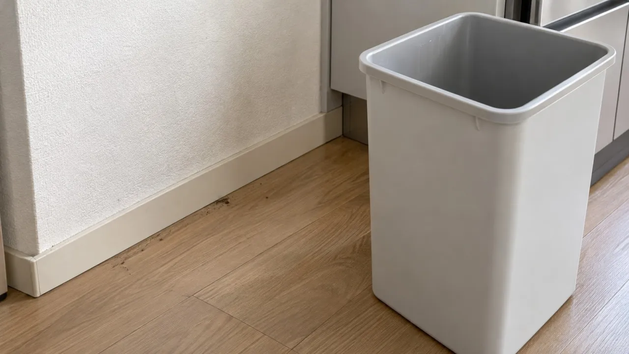 ごみ箱を動かした後の壁と巾木