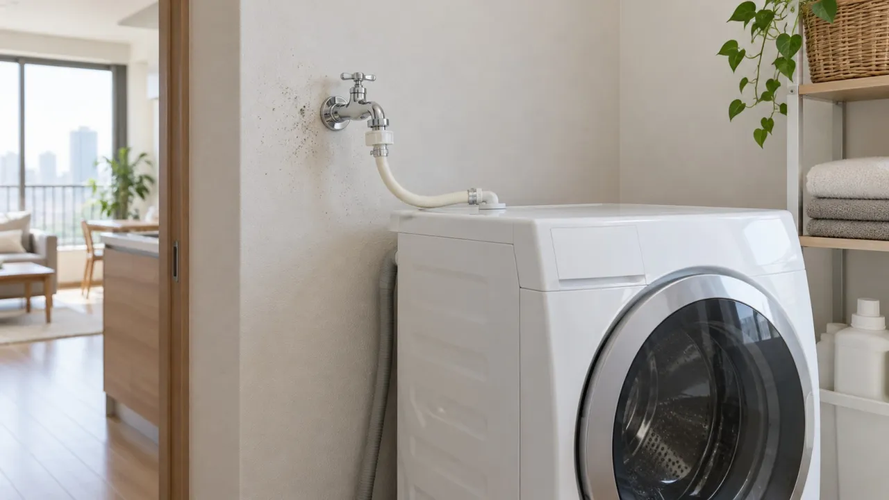 東京の洗濯機給水栓まわりの壁紙