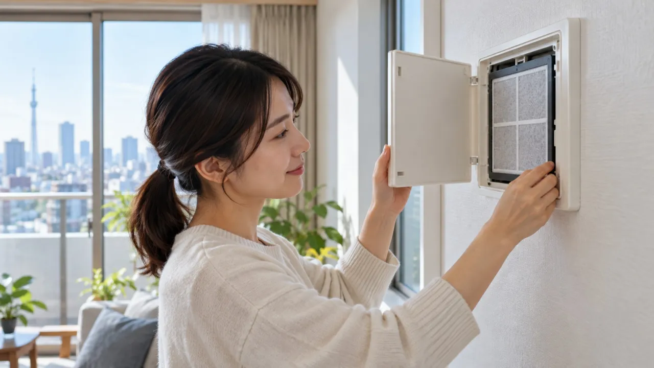 給気口のカバーとフィルターを確認するイメージ